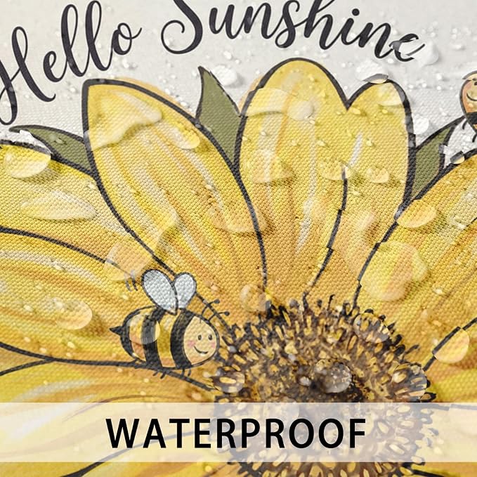Outdoor Throw Pillow Covers, Bee Sunflower, 18 x 18 inch, Set of 2 | Waterproof 18 x 18 inch square cushion case pillowcase farmhouse garden decorative pillows for couch beach patio