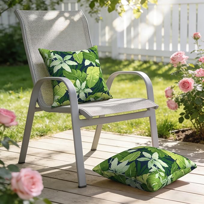 Outdoor Pillows with Insert 18x18 Inch, Waterproof Throw Pillow for Patio Furniture, Decorative Back Cushion for Garden Home Sofa Office Chair, Set of 2, Jungle Leaves