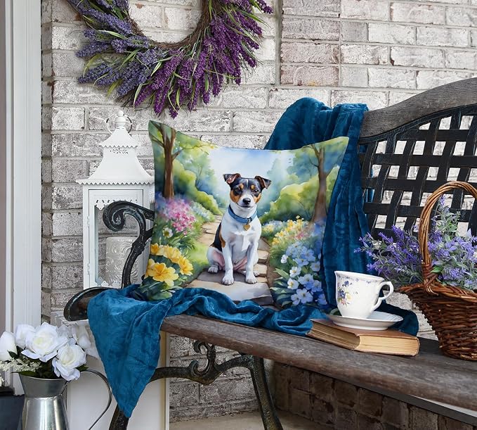Caroline's Treasures Jack Russell Terrier Spring Path Throw Pillow Machine Washable, Indoor Outdoor Decorative Pillow for Couch, Bed or Patio, 18Hx18W
