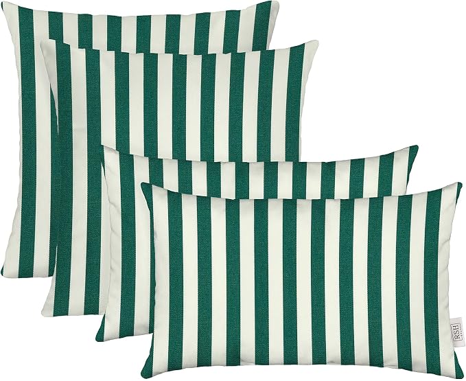 RSH DECOR: Sunbrella Lumbar & Square Pillows Set of 4 | 20" x 12" & 17" x 17" | Water and Fade-Resistant Performance Fabric | Outdoor Throw Pillows for Patio Furniture | Mason Forest Green