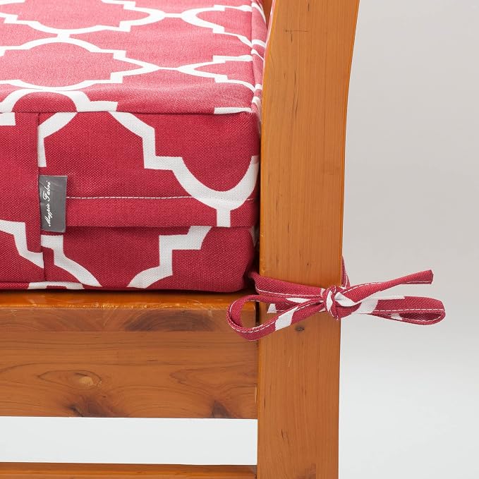 Magpie Fabrics Indoor Outdoor Cushion Cover Replacement 2 Pack, NO INSERT! Water Repellent Slipcover with Ties Christmas Decor for Patio Garden Chair Seat Sofa Bench Wicker(Geometry Red, 20x18x4 Inch)