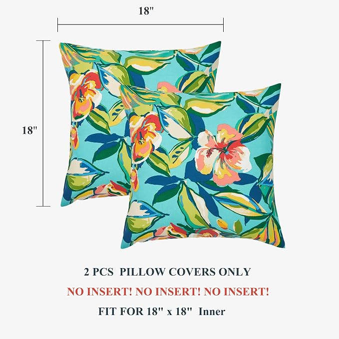 Outdoor Pillow Covers 18x18 Inch Pack of 2, No Insert-Rosario Flower Leaf | Square Throw Pillow Covers, Water-Repellent, Modern Pillow Cases for Sofa Patio Couch Decoration