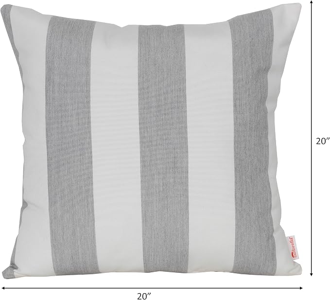 Outdoor/Indoor Sunbrella Throw Pillow Cover Only Square Set of 2 Pieces 20 inch x 20 inch Cabana Granite/Gray Stripe - Insert Not Included