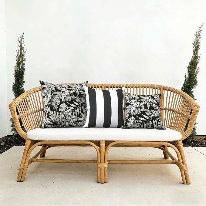 Outdoor Pillow Covers 16x16 Inch Set of 2 Waterproof Decorative Throw Pillow Covers Patio Pillow Cases for Patio Furniture Garden Couch Farmhouse,Tropical Leaf Black