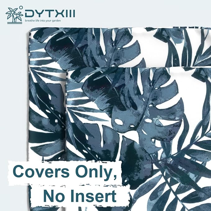 DYTXIII Pack of 2 Outdoor Waterproof Pillow Covers ONLY, 18"x18" Square Decorative Double Printed Throw Pillow Cases for Patio Couch Porch Furniture, Palm Blue