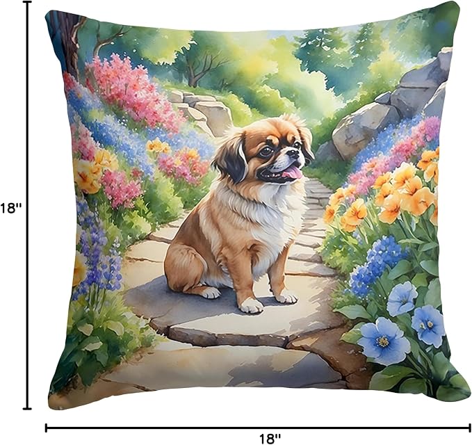Caroline's Treasures Tibetan Spaniel Spring Path Throw Pillow Machine Washable, Indoor Outdoor Decorative Pillow for Couch, Bed or Patio, 18Hx18W
