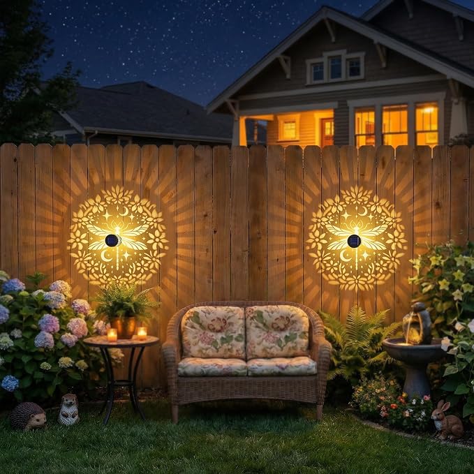 2 Pack Solar Fence Lights Metal Solar Powered Outdoor Wall Deck Step Lights Dragonfly Floral Theme Waterproof Fence Light for Garden Post Patio Backyard Yard Decor, Gardening Gifts for Women Mom