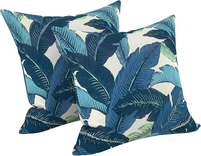 LVTXIII Outdoor Throw Pillows, Decorative Throw Pillows with Inserts, 20"x20" Square Pillows for Bed, Couch, Sofa and Patio Furniture, Set of 2, Swaying Palms Blue