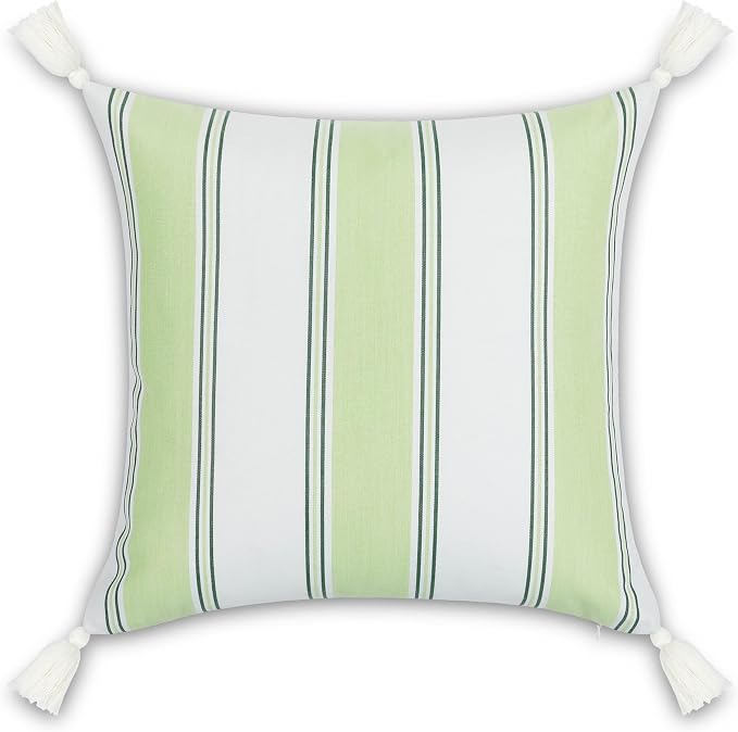Hofdeco Premium Coastal Hampton Outdoor Performance Throw Pillow Cover Only, 20"x20" Water Repellent, UV and Fade Resistant for Backyard, Couch, Poolside, Grass Green Woven Harbor Stripes