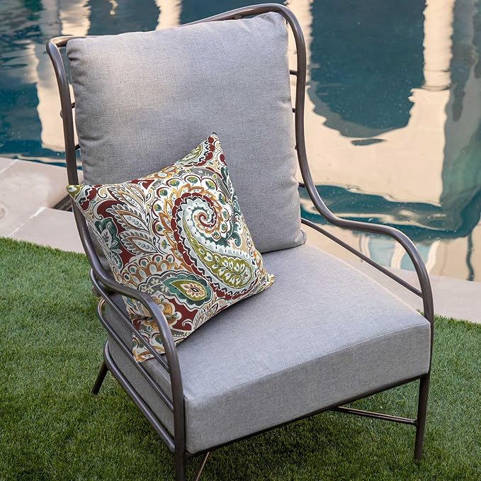 DYTXIII Pack of 2 Outdoor Waterproof Pillow Covers ONLY, 18"x18" Square Decorative Double Printed Throw Pillow Cases for Patio Couch Porch Furniture, Paisley Chilli