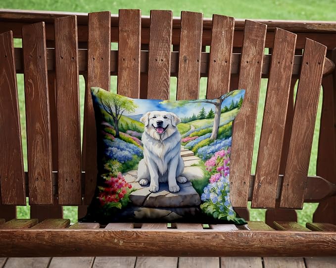 Caroline's Treasures Great Pyrenees Spring Path Throw Pillow Machine Washable, Indoor Outdoor Decorative Pillow for Couch, Bed or Patio, 14Hx14W