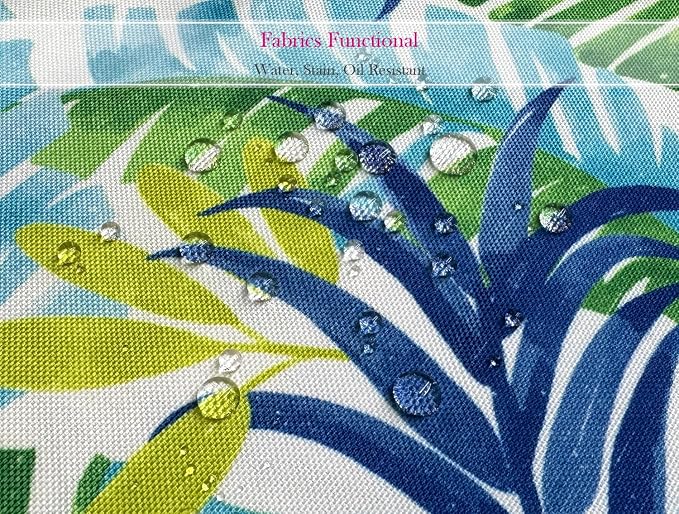Pack of 2 Outdoor Waterproof Decorative Throw Pillow Covers for Patio Furniture, 18x18 Inch Square Fade Resistant Patio Garden Cushion Covers for Couch Bed Sofa, Leaves Blue and Green