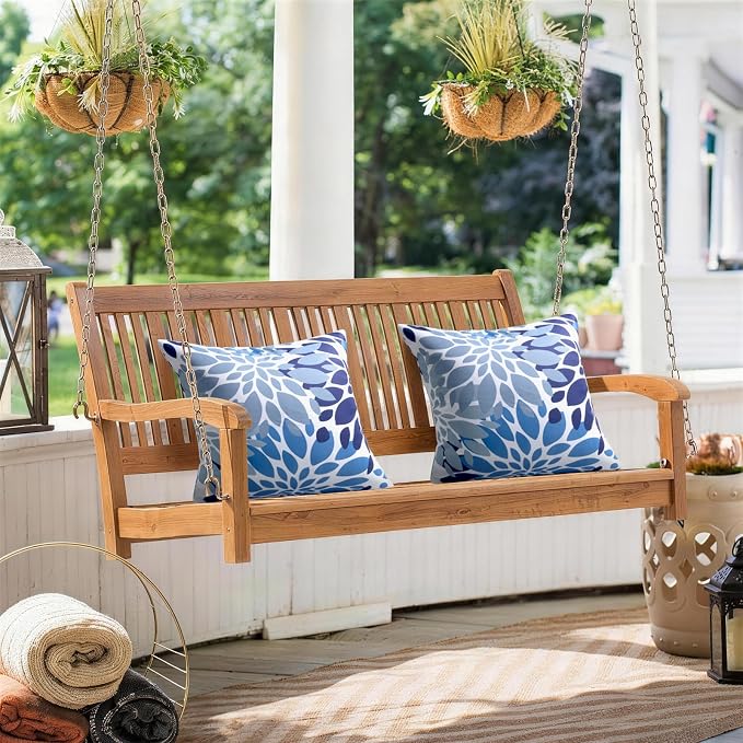 18x18 Waterproof Outdoor Pillows, Set of 2 Outdoor Throw Pillows | Patio Furniture Pillows, Fluffy Decorative Pillows, Waterproof &Fade Resistant, Removable & Washable, Dark Blue