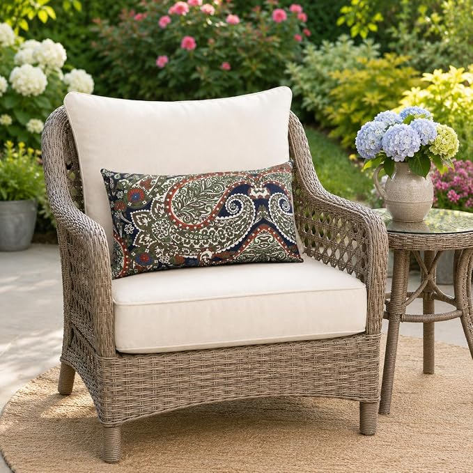 Pack of 2 Patio Lumbar Pillows 12"x20" | Fade Resistant Outdoor Waterproof Lumbar Pillow with Inners Decorative Garden Lumbar Cushions for Home Patio Terrace Sofa