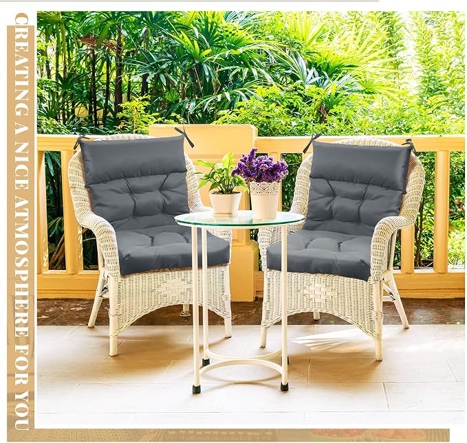 Sintuff 44 x 21 x 4 Patio Chair Cushions Outdoor Chair Cushions Seat/Back Tufted Pillow with Ties All Weather Replacement Indoor Patio Furniture Outdoor Furniture(Dark Grey,4 Pcs)