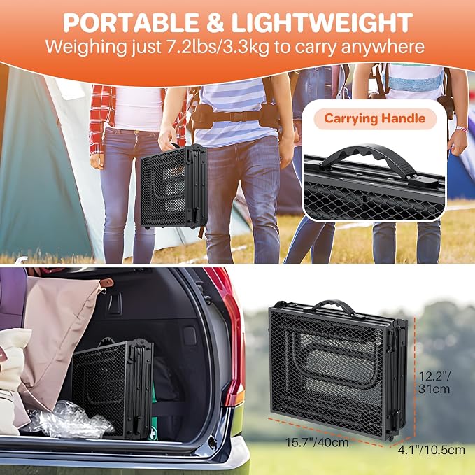 FUNYKICH 3ft Folding Grill Table for Outside 34.2''x15.7'', 3 Height Adjustable Portable Camping Tables, Lightweight Metal Aluminum Outdoor Table with Carry Handle for Camping, Picnic, BBQ, Black