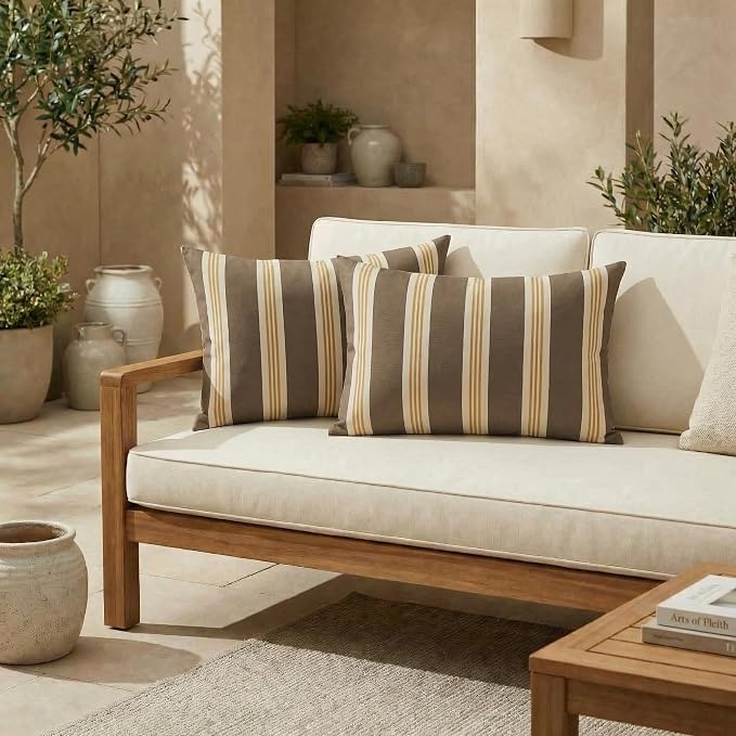 RSH DECOR: Outdura Jumbo Lumbar Pillows Set of 2 | 26" x 16" | Water and Fade-Resistant Performance Fabric | Outdoor Pillow Covers with Down-Alternative Inserts | Made in USA (Tory Alloy)