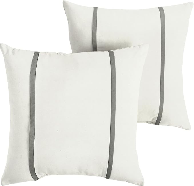 Sorra Home x Sunbrella - Indoor/Outdoor Square Pillows (Set of 2), Canvas Natural Ivory & Charcoal Grey