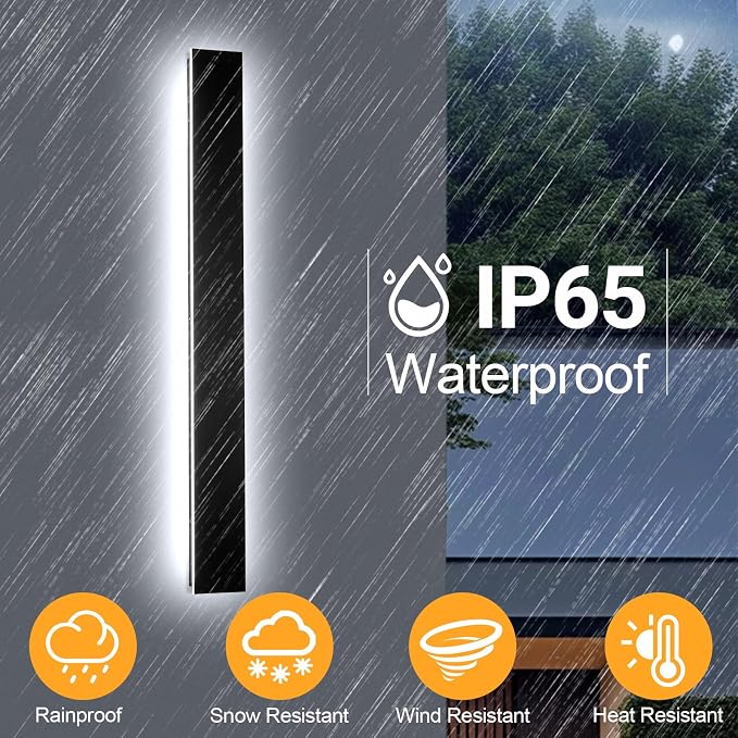 AioTio 70.8in 2pcs Outdoor Wall Lights, Upgraded 4.72in Wide Black Exterior Light Fixtures Wall Mount, Waterproof Modern Porch Light,Dimmable Long Strip LED Linear Outdoor Sconces Lighting for House