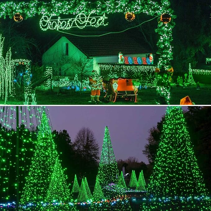 Solar Christmas Lights Outdoor 2 Pack 480 LED Solar Halloween Lights Green | 170FT, 8 Lighting Modes, Memory Function, Auto On/Off, Waterproof Twinkle Lights for Outside Xmas Tree Halloween Party Decor
