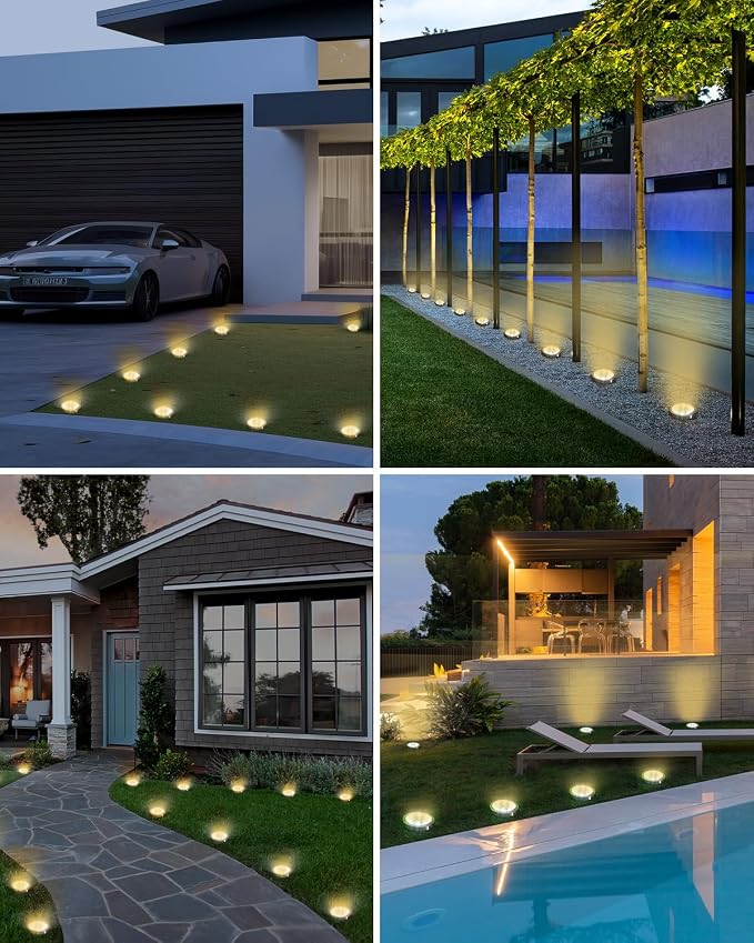 btfarm 16 Pack Solar Lights Outdoor, 8 LED Solar Ground Lights IP65 Waterproof Flat Solar Disc Light, Pathway Lights for Garden Lawn Patio Yard Path Landscape, Warm White