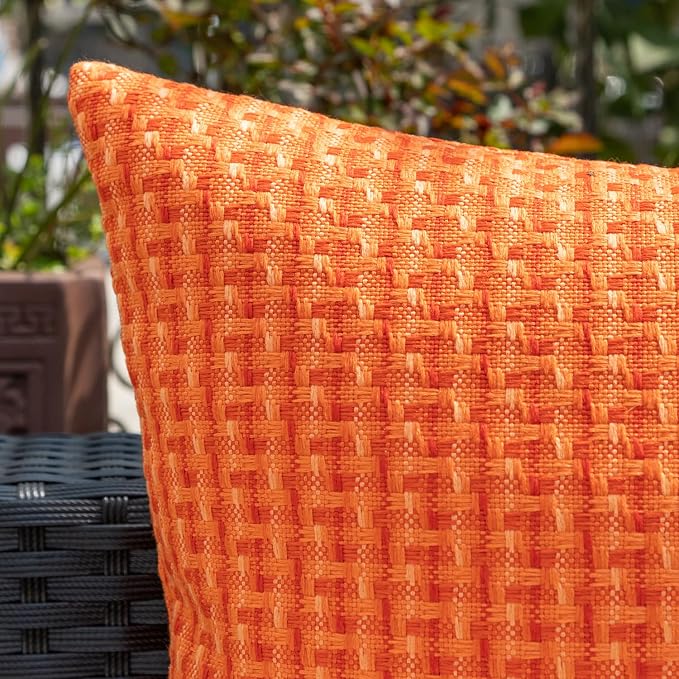 Kevin Textile Outdoor Waterproof 14"x36" Pillow Cover 1 Pack, Orange | Water Resistant Weaving Faux Linen Texture Throw Pillow Covers, Outside Decorative Pillowcases for Garden Patio Balcony Couch