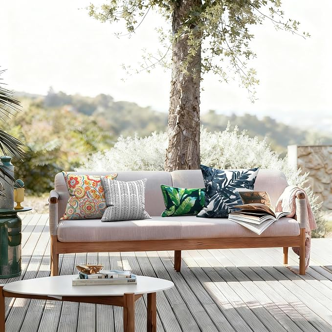 LVTXIII Outdoor Throw Pillows, Decorative Throw Pillows with Inserts, 20"x20" Square Pillows for Bed, Couch, Sofa and Patio Furniture, Set of 2, Palm Blue