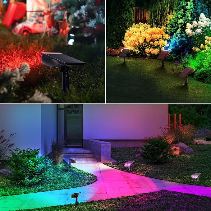 Linkind Solar Lights Outdoor Waterproof LED Landscape Spotlight RGB 6 Pack | Starray, 9 Color Changing Modes, Multicolor, Dusk to Dawn, for Holiday Decoration Patio Garden Flag Tree Lawn Pathway