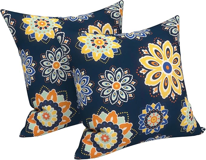 LVTXIII 2 Pack Outdoor Pillows 18x18 Inch, Square Throw Pillows with Inserts, Decorative Water-Repellent Pillow Cushions for Patio Furniture and Garden Sofa, Bloom Cobalt