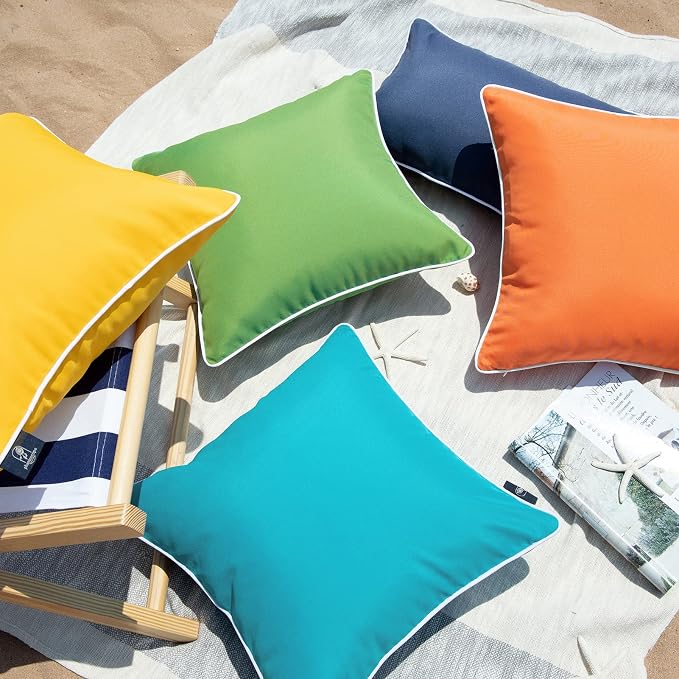 Phantoscope Pack of 2 Outdoor Waterproof Solid Throw Decorative Pillow Cover Decorative Square Outdoor Pillows Cushion Case Patio Pillows for Couch Tent, Forest Green 18x18 inches 45x45 cm