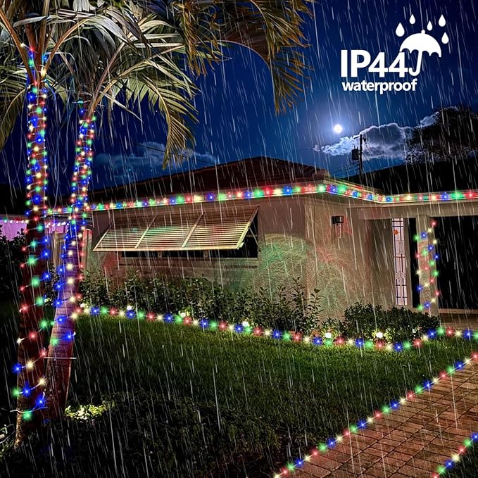 QITONG Multicolor Trampoline Lights, 66ft 200 LED Solar Rope Lights Outdoor Waterproof, Fairy Lights in Clear Thin Tube with 8 Modes