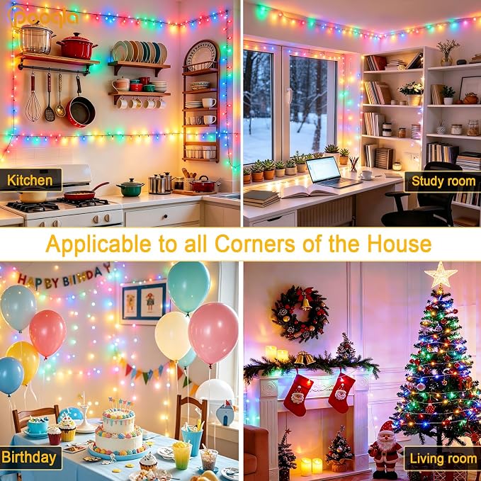 200 LED Colorful Christmas Lights Outdoor String Lights, 66 ft | Green Wire Waterproof Twinkle Fairy Lights Plug in with Timer, 8 Modes String Lights Indoor Bedroom Classroom Decor