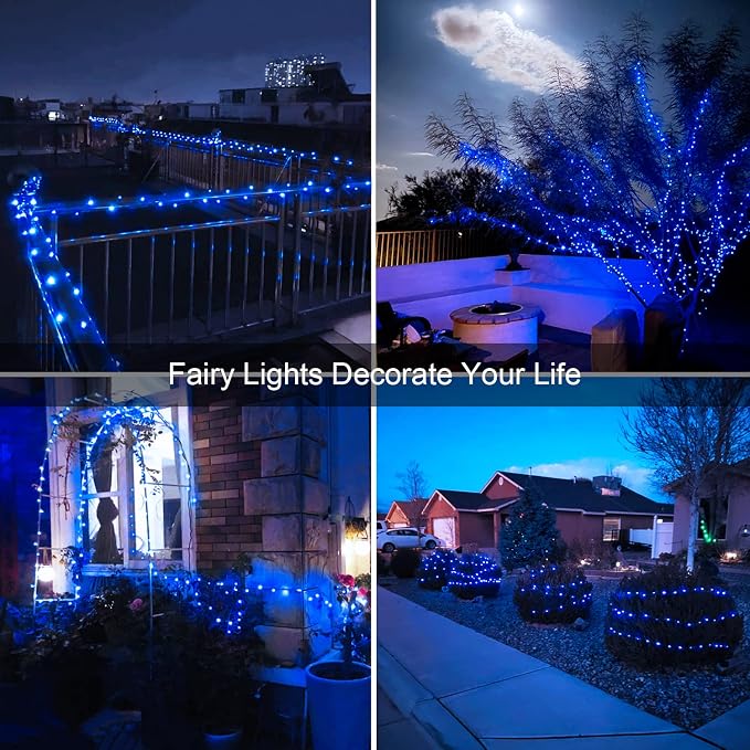 JMEXSUSS 4 Pack Solar Fairy Lights, 33ft 100 LED Solar String Lights, Blue | Outdoor Waterproof, 8 Modes Copper Wire Mini Christmas Lights for Outside Patio Garden Tree Christmas Decorations