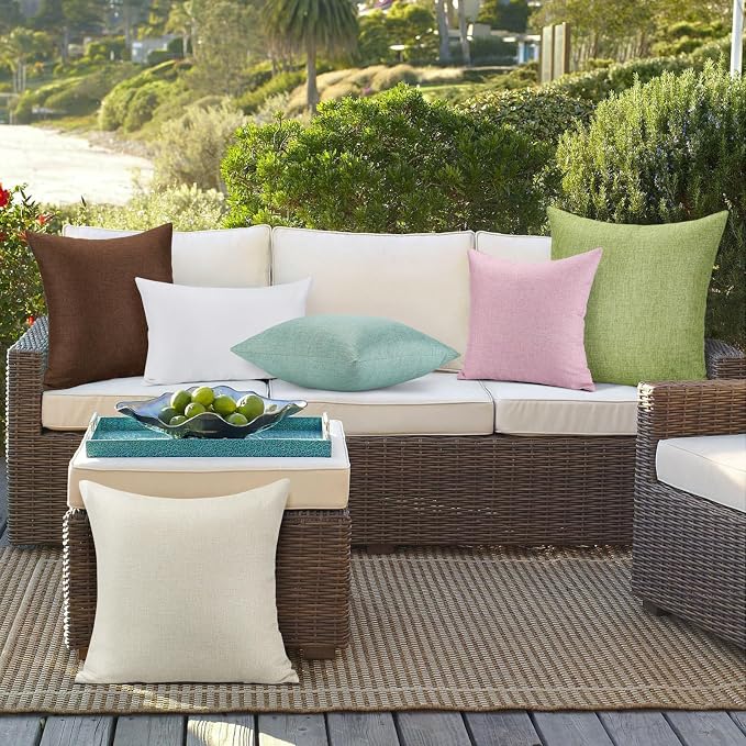 OTOSTAR Pack of 4 Outdoor Waterproof Throw Pillow Covers Decorative Pillow Covers Square Patio Balcony Pillowcases Cushion Case Pillows Shell for Couch Bed Tent Sofa Decor 20x20 Inch (Cream White)