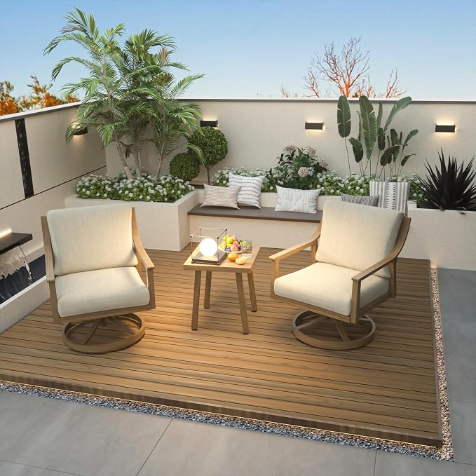 HAPPATIO Square Outdoor Side Table, Aluminum Modern Accent Side Table, Rustproof & Easy Maintenance for Deck, Lawn, Outside (Beige)