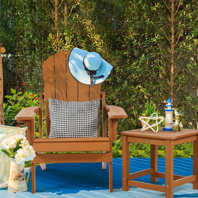 Outdoor Side Table Set of 4, HIPS Plastic Composite Adirondack Patio Table, Weather Resistant End Tables for Outside, Indoor, Patio, Garden, Pool, Porch, Backyard, Lawn, Deck - Teak