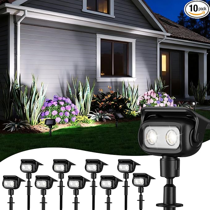 ROSHWEY Solar Landscape Spot Lights, Spotlights Outdoor Waterproof, with 2 Brightness Mode, Landscape Lighting Solar Lights for Garden, Yard, Pathway (Cool White, 10 Pack)