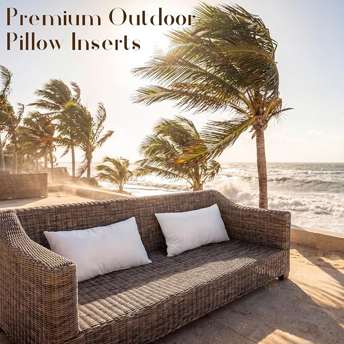 Sieral 2 Pcs 2.2 lb Weighted Outdoor Pillows Inserts, 12" x 20" Patio Waterproof Throw Pillows with 1.1 lb Glass Bead, Waterproof Square Pillow Cushion for Patio Garden Sofa Couch Deck, Yachts, Resort
