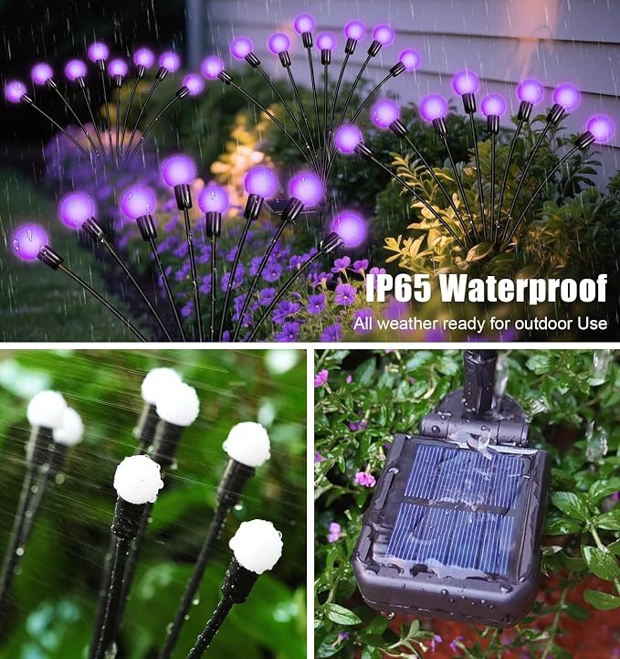 Solar Garden Lights Outdoor Waterproof, Swaying Firefly Light, Garden Decor | 4 Pack Solar Firefly Lights, Auto On/Off Decor for Yard, Patio, Pathway and Lawn, Gifts for Women, Christmas Decor (Purple)