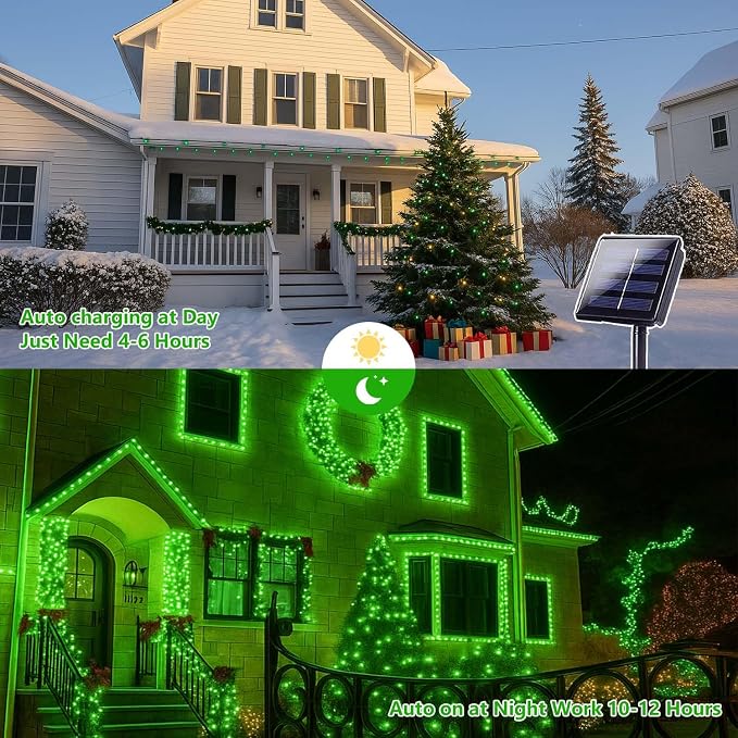 Solar Fairy Lights, 2 Pack Total 400LED 144FT Waterproof String Lights | Green, Copper Wire, 8 Lighting Modes Solar Twinkle Lights for Tree Garden Patio Party Outdoor Christmas Decorations