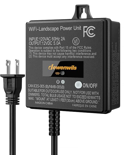DEWENWILS 60W WiFi Low Voltage Transformer, 120V AC to 12V DC | 4 Modes, Timer, Work with Alexa & Google Home, Smart Landscape Transformer for Spotlight, Pathway Light