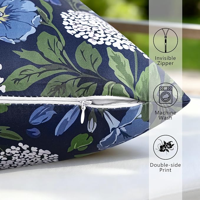 cygnus Summer Waterproof Outdoor Pillow Covers 18x18 Inch Blue Hydrangea Outdoor Pillows for Patio Furniture Garden Home Decor- Double Side,Fade Resist