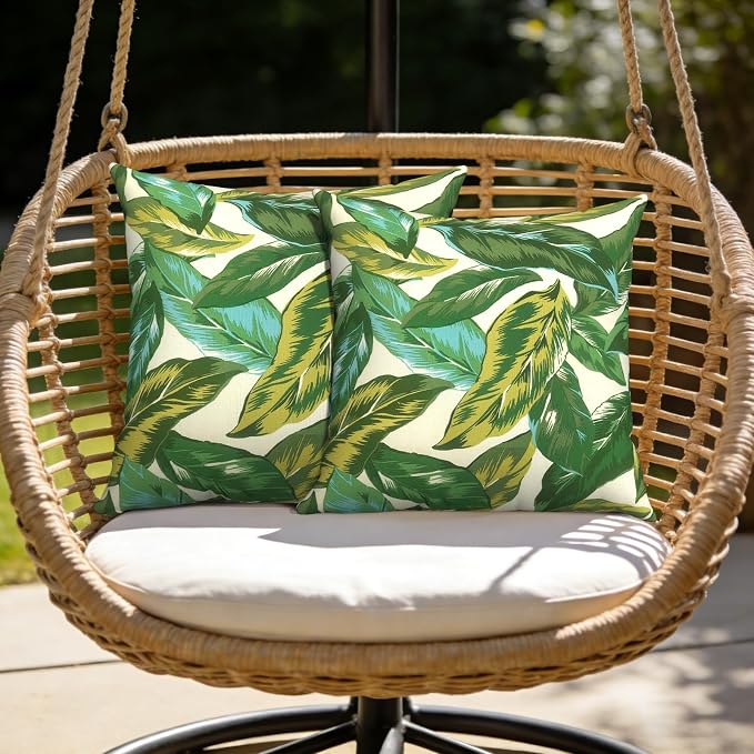 Outdoor Pillow Covers Waterproof 20x20 Inch Set of 2 Lush Leaf Jungle Decorative Outside Patio Furniture Cushion Cases Decor for Porch Garden