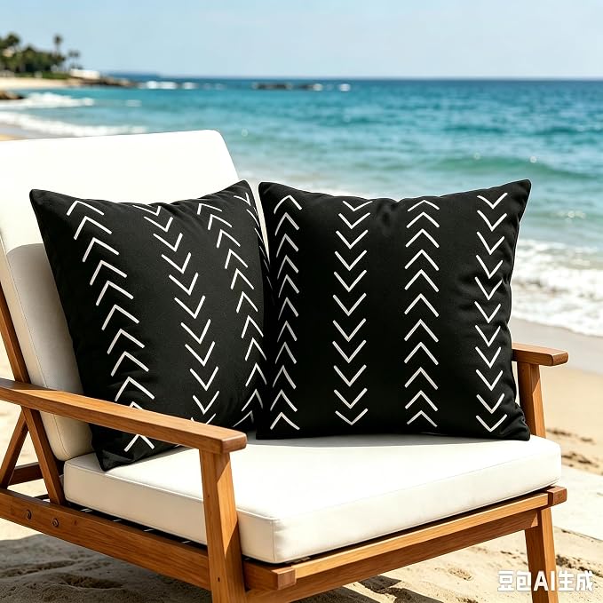Outdoor Pillows Waterproof,18x18 inch Black and White Throw Pillows Boho Set of 2 for Patio Furniture,Sunbrella Outdoor Pillow Covers for Couch