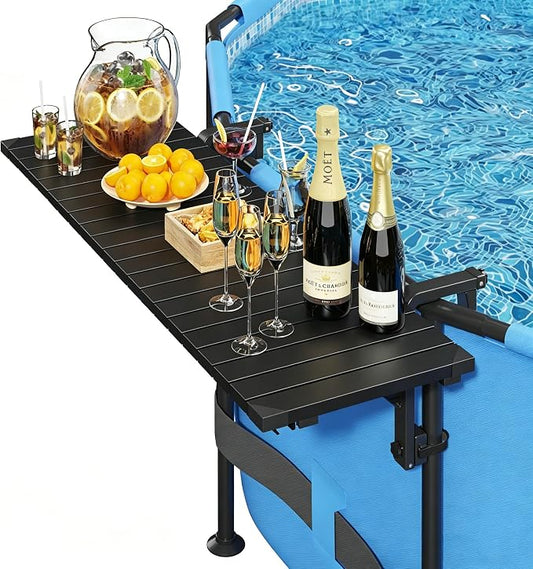 Future Way Poolside Bar, Above Ground Pool Bar, 49.4×9.6" Carbon Steel Poolside Table, Swim Up Bar Fits Top Rails 4.48"or Less, Holds 110LBS, Frame Round & Oval Above Ground Swimming Pools Accessories