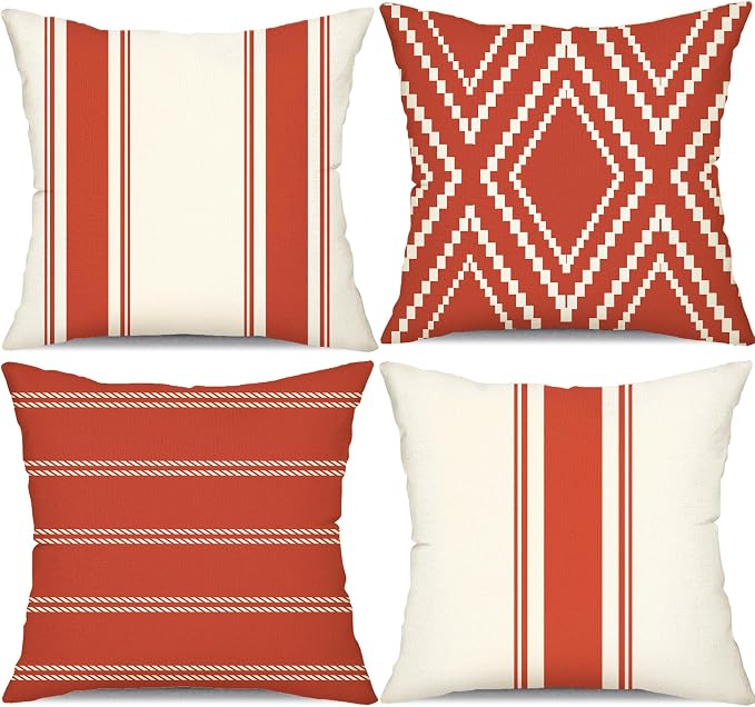 DFXSZ Outdoor BurntOrange Waterproof Geometry Pillow Covers 18x18 Set of 4 | Summer Fall Waterproof Modern Throw Pillowcases（No Inserts） Outdoor Decor for Patio Funiture Garden Polyester Covers