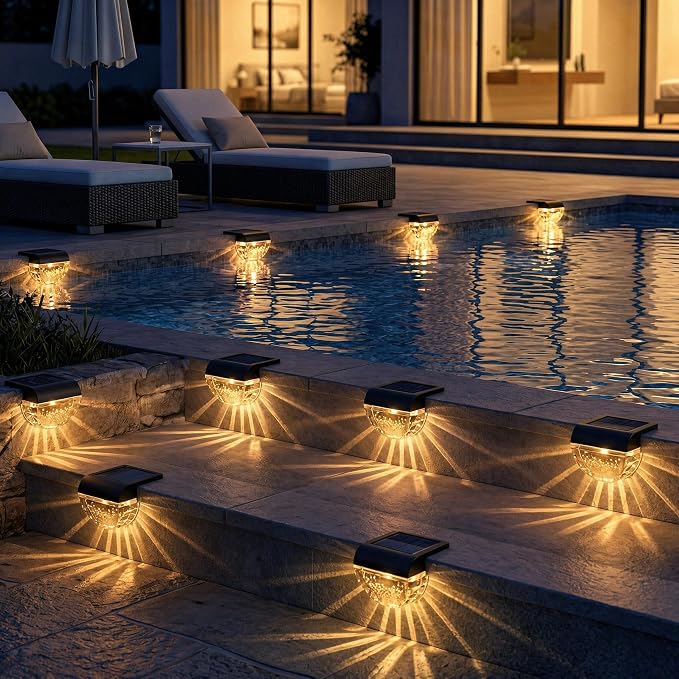 Melunar 12 Pack Solar Deck Lights Outdoor, Solar Step Lights Waterproof for Outside, Yard, Patio, Garden, Pool, Railing, Stairs, Fence (Warm White)