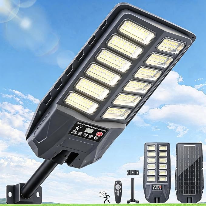 NIUBA Solar Lights Outdoor, IP67 Waterproof Street Lights Outdoor, Dusk to Dawn Solar Security Flood Lights Motion Sensor with Remote Parking Lot Light,Commercial Area Lighting for Outside (1-Pack)