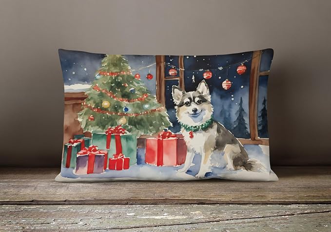 Caroline's Treasures DAC2591PW1216 Alaskan Klee Kai Cozy Christmas Throw Pillow Machine Washable, Indoor Outdoor Decorative Pillow for Couch, Bed or Patio, 12HX16W