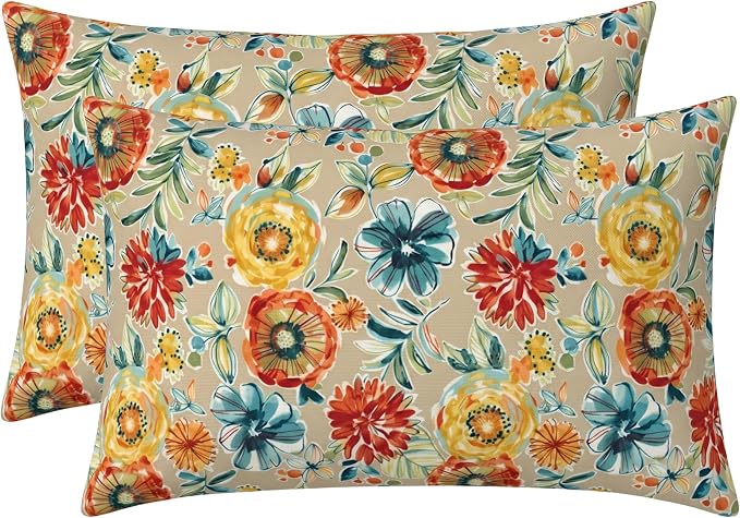 RSH DECOR: Lumbar Jumbo Throw Pillows Set of 2 | 26” x 16" | All-Weather Spun Fabric | Outdoor Support Pillows for Patio Furniture | Made in USA (Colsen Sonoma)
